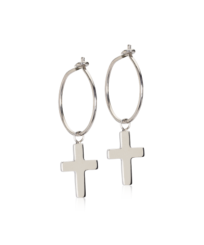 Серьги Колечки 14 мм, Подвеска Крестик