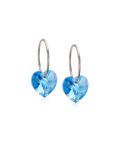 Серьги Колечки Сердце, Аквамарин