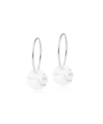 Серьги Колечки 14 мм, Подвеска Круг, Кристалл