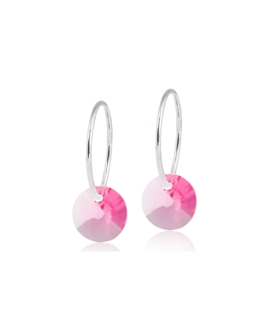 Серьги Колечки 14 мм, Подвеска Круг, Розовый