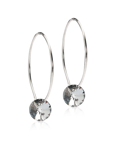 Серьги Колечки 25 мм, Подвеска Круг, Черный бриллиант