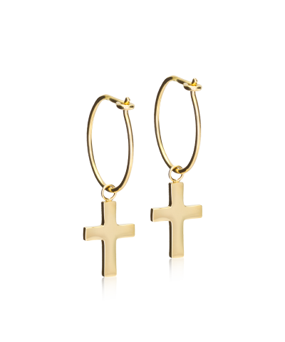 Серьги Колечки 14 мм, Подвеска Крестик