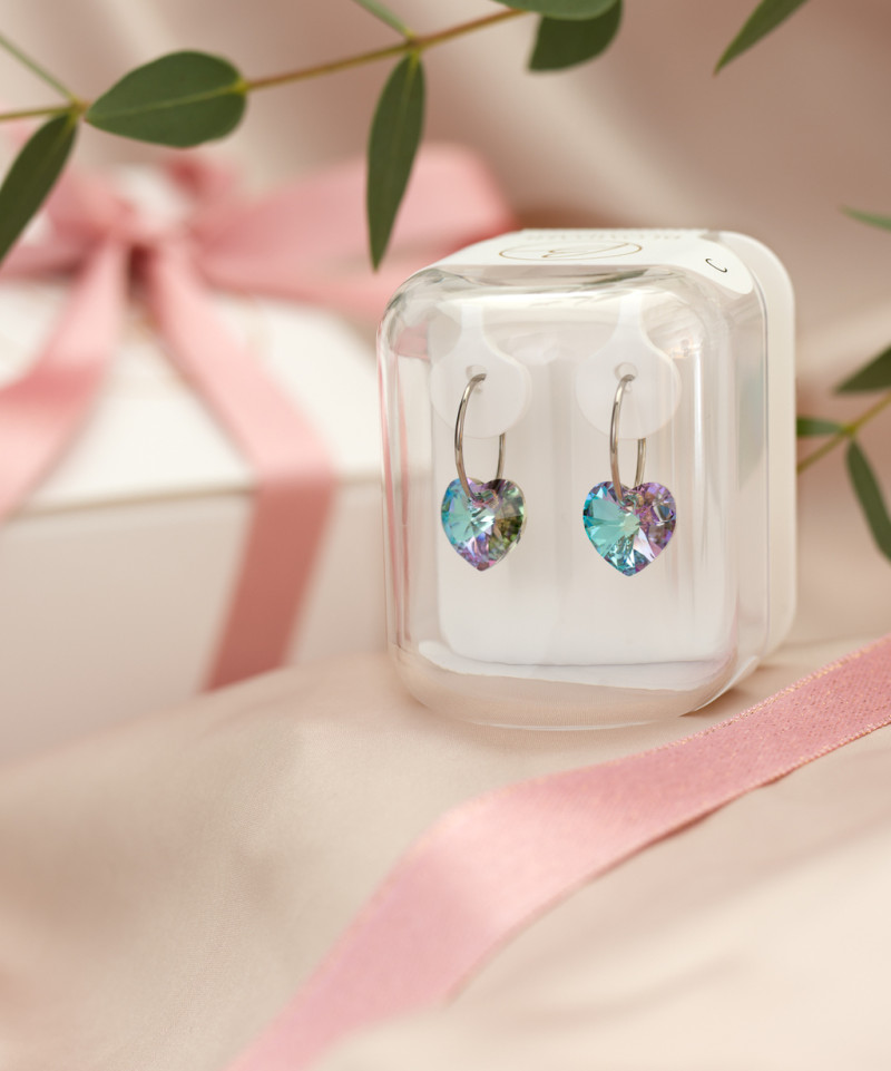 Серьги Колечки Сердце, Лиловый