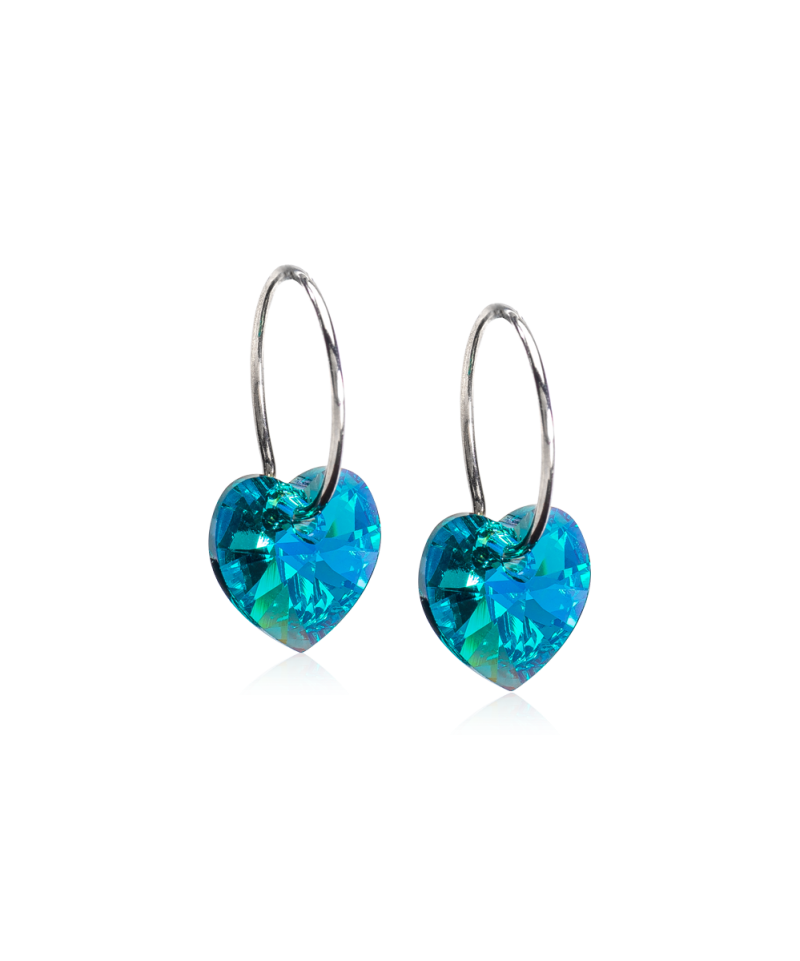Серьги Колечки Сердце, Бирюзовый