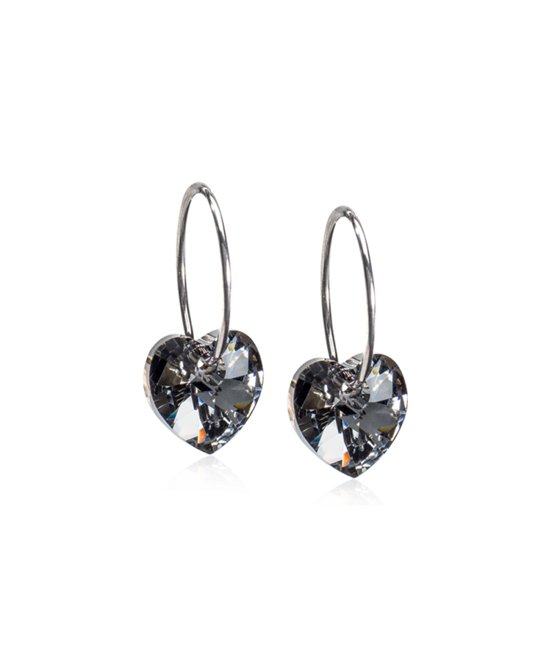 Серьги Колечки Сердце, Черный бриллиант