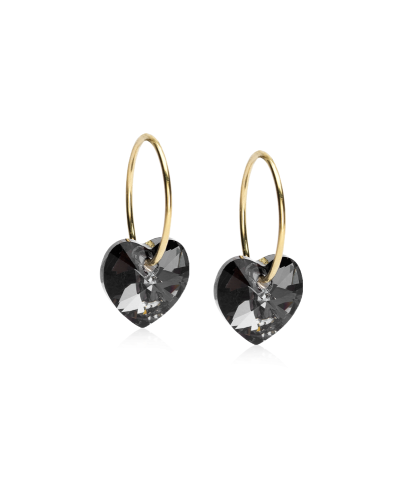 Серьги Колечки Сердце, Черный бриллиант
