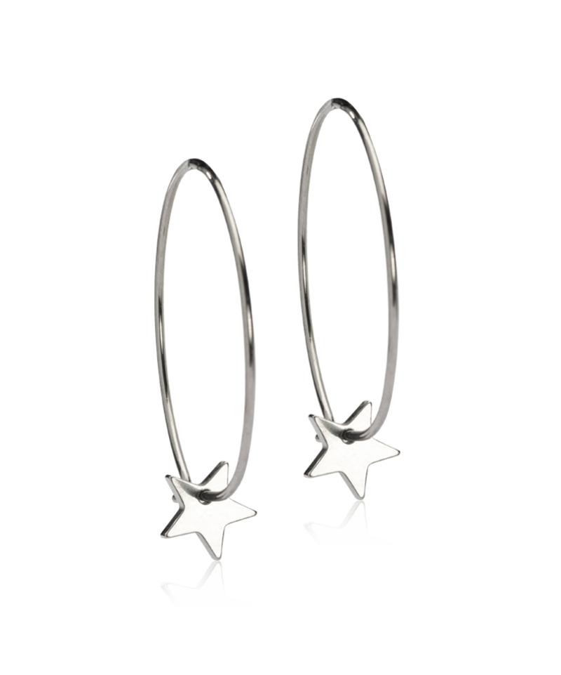 Серьги Колечки 25 мм, Подвеска Звезда