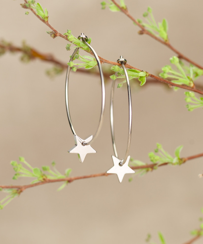 Серьги Колечки 25 мм, Подвеска Звезда