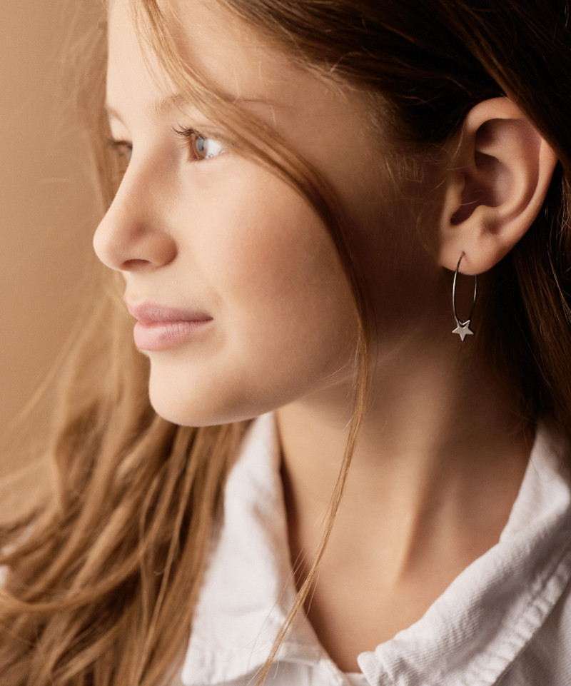 Серьги Колечки 25 мм, Подвеска Звезда